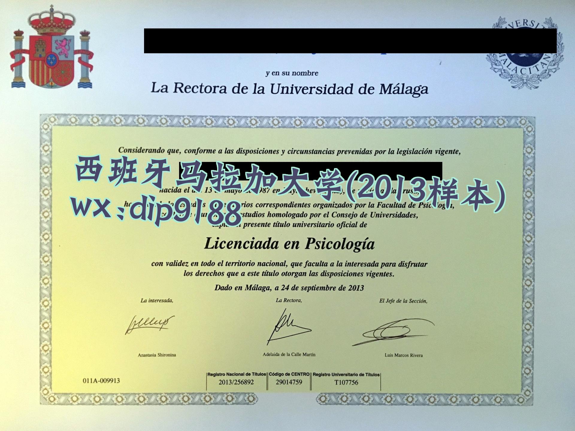 西班牙马拉加大学学历2013毕业证样本图