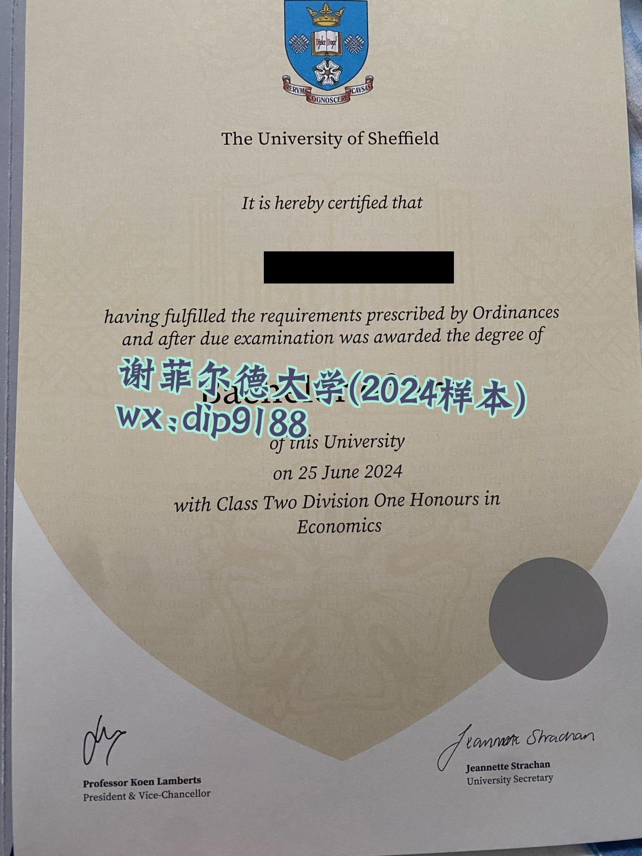 谢菲尔德大学学历2024毕业证样本图