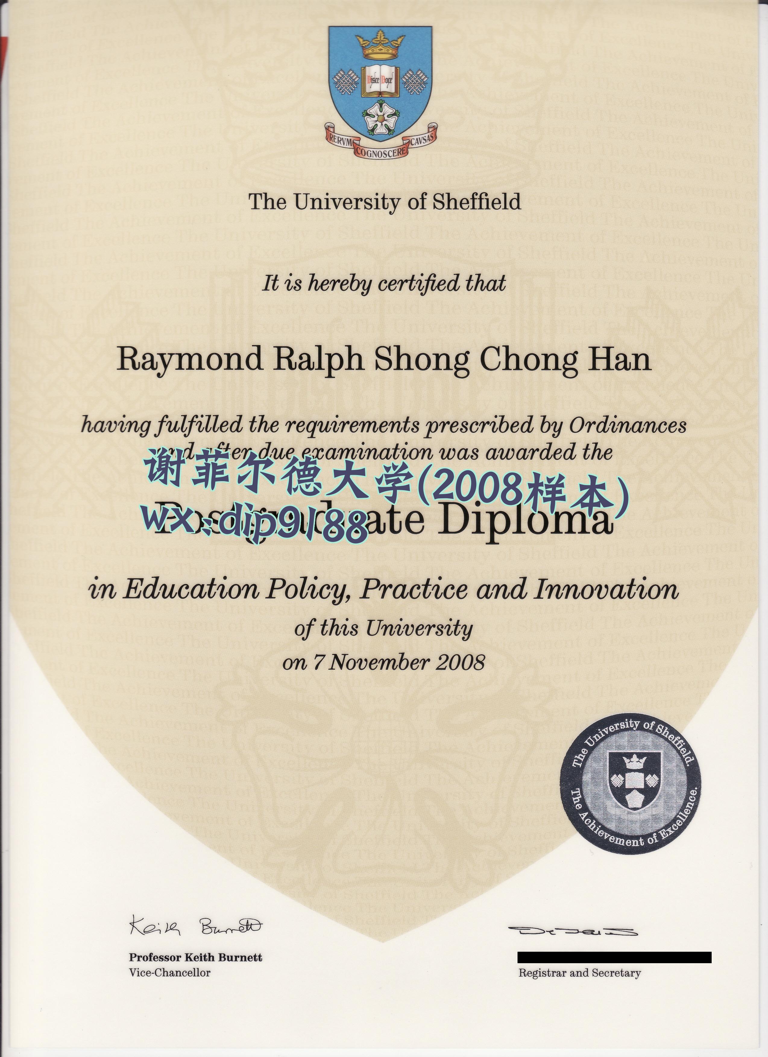 谢菲尔德大学学历2008毕业证样本图