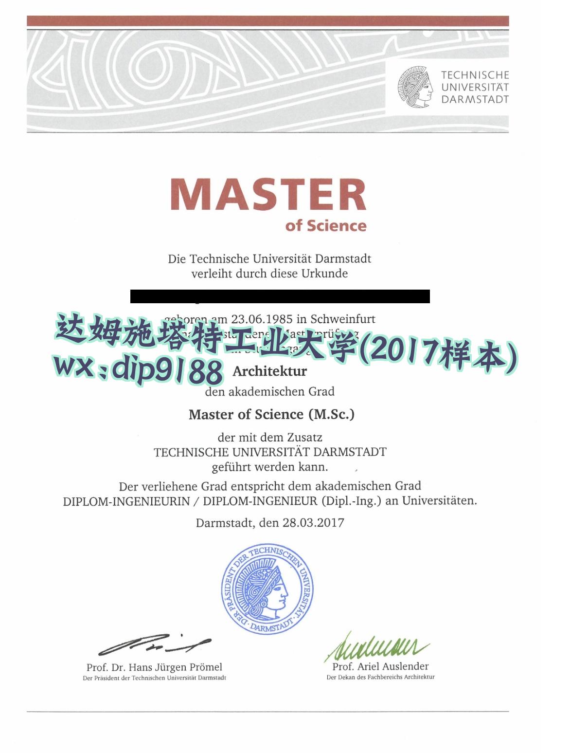 达姆施塔特工业大学学历2017毕业证样本图