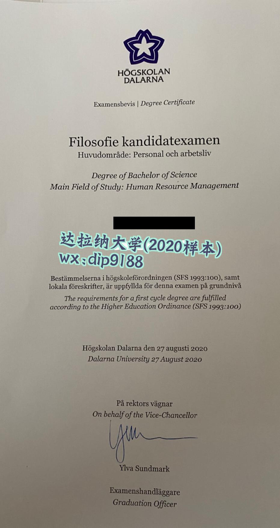 达拉纳大学学历2020毕业证样本图
