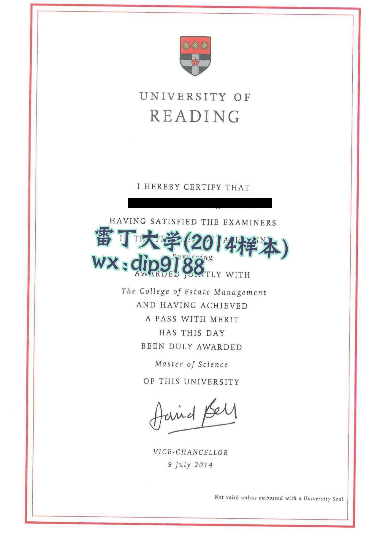 雷丁大学学历2014毕业证样本图