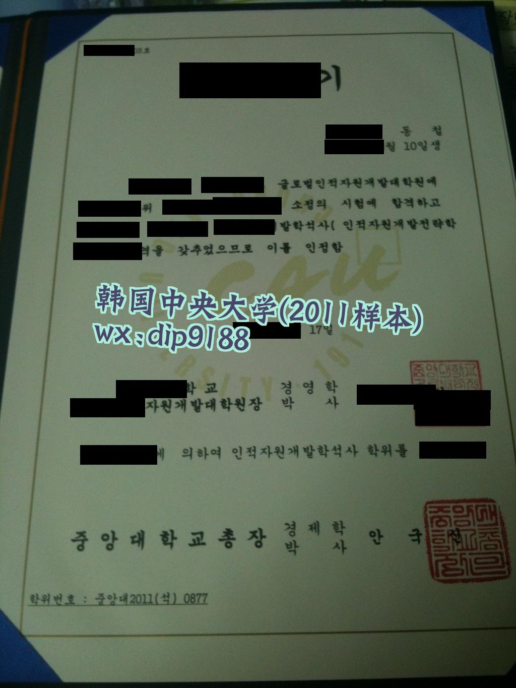 韩国中央大学学历2011毕业证样本图
