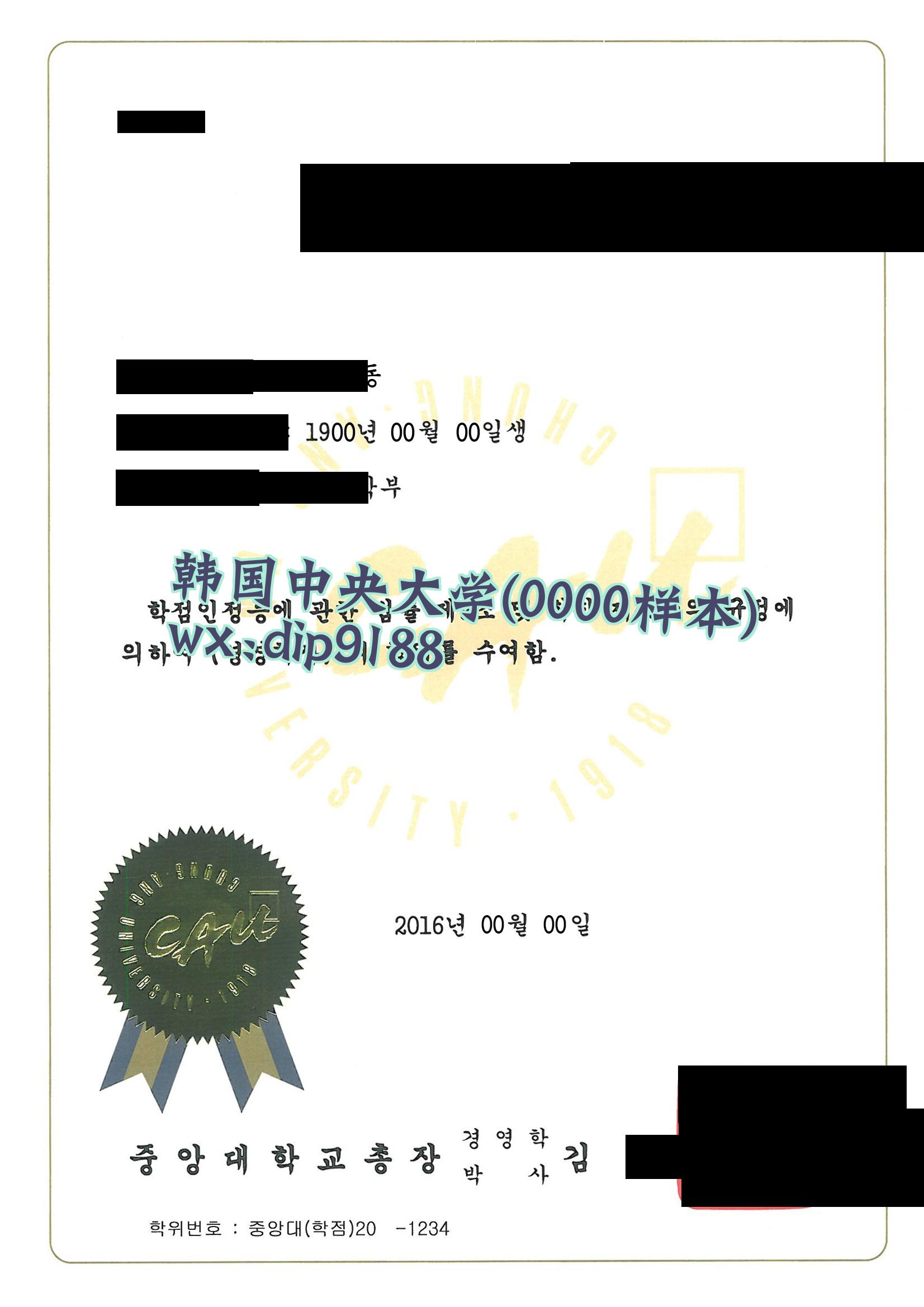 韩国中央大学学历0000毕业证样本图