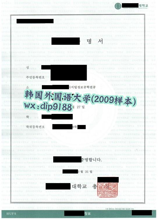 韩国外国语大学学历2009毕业证样本图