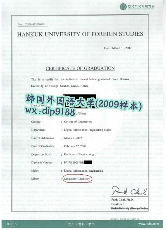 韩国外国语大学学历2009毕业证样本图
