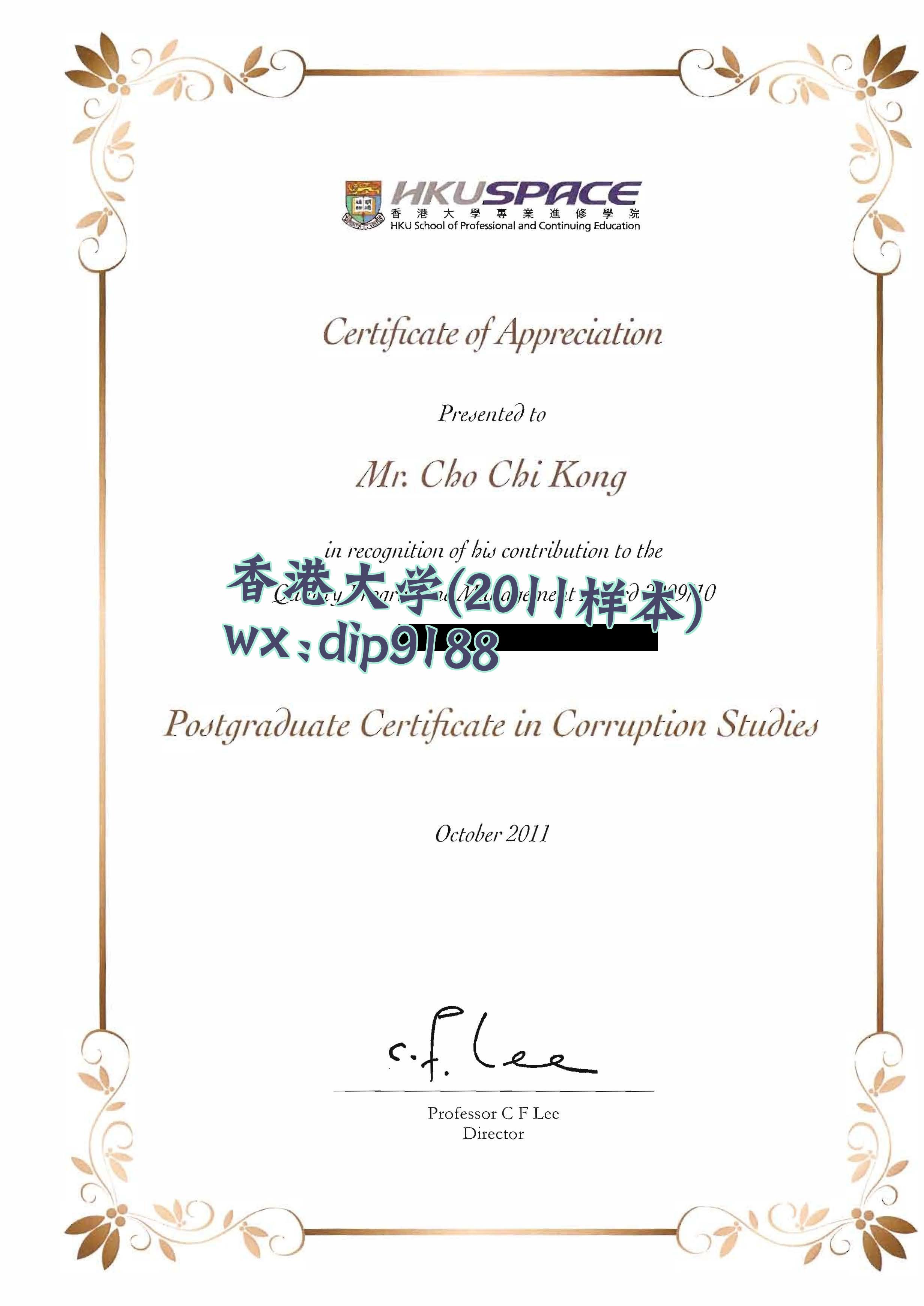 香港大学学历2011毕业证样本图