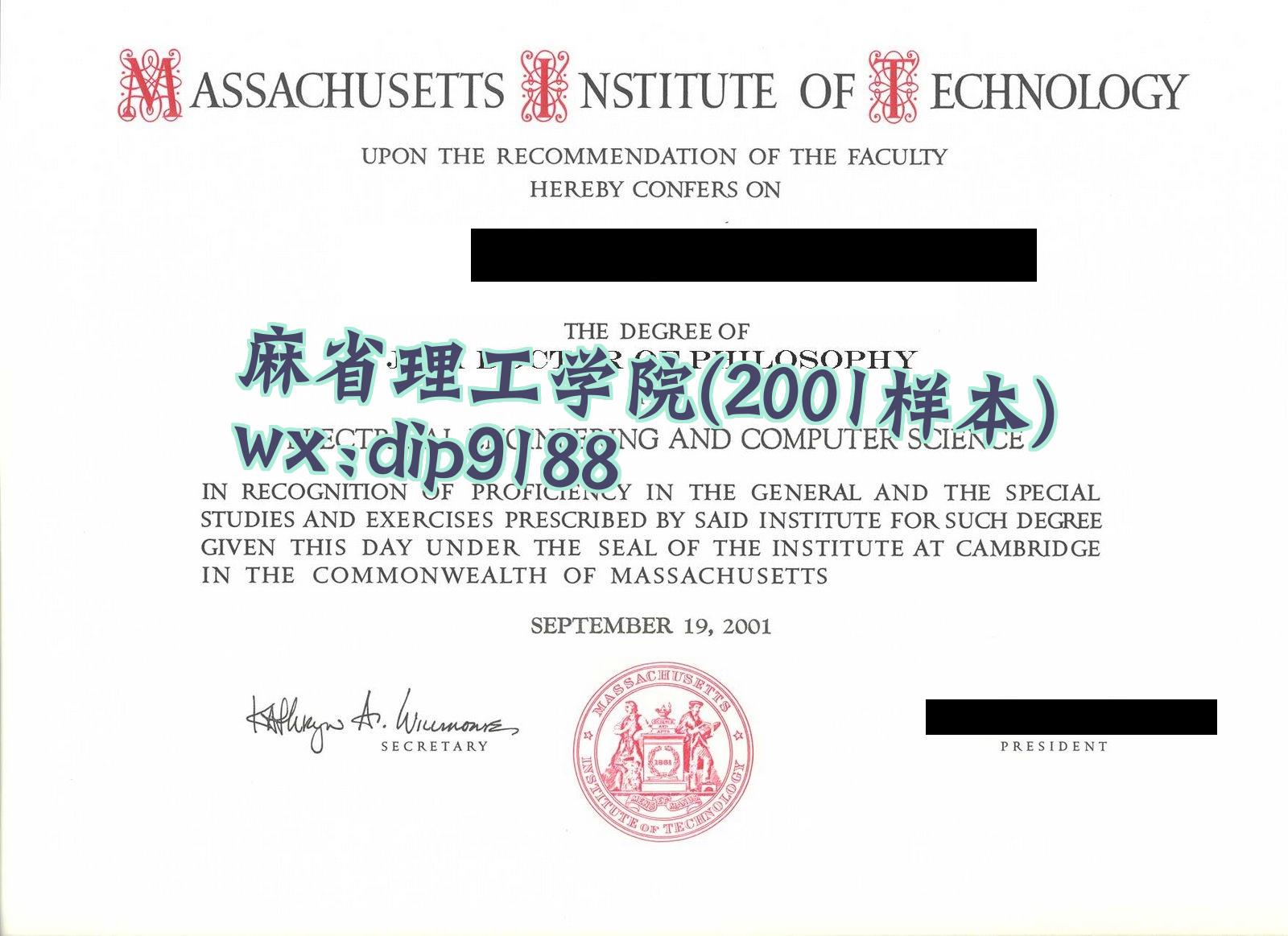 麻省理工学院学历2001毕业证样本图