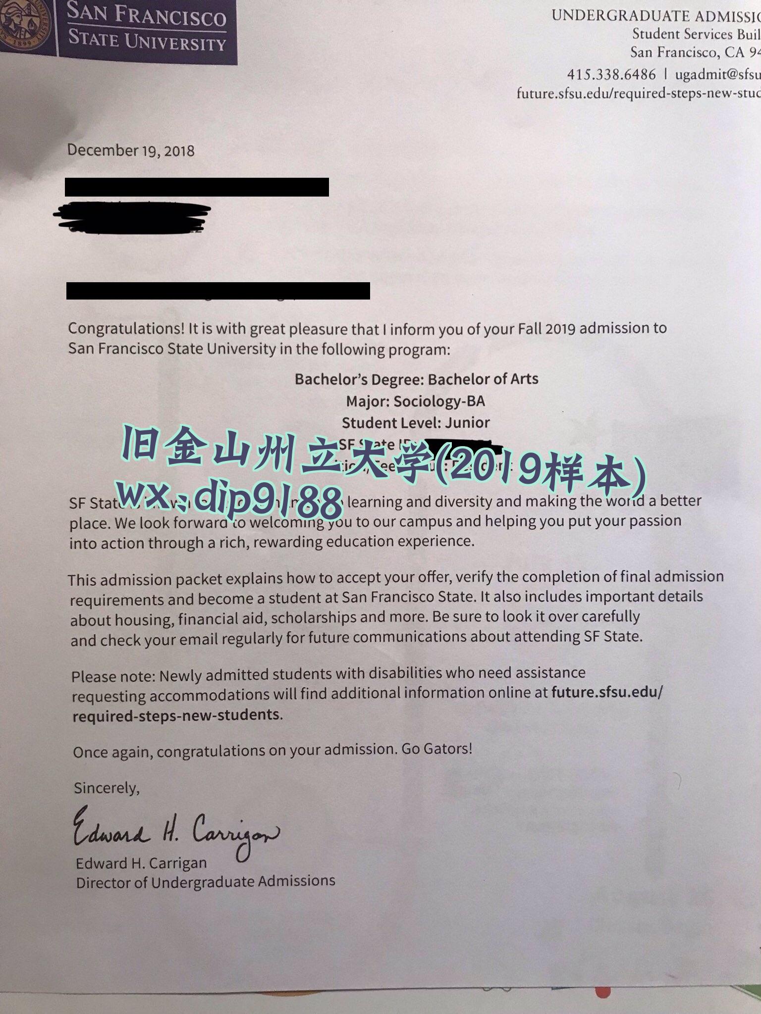 旧金山州立大学学历2019毕业证样本图