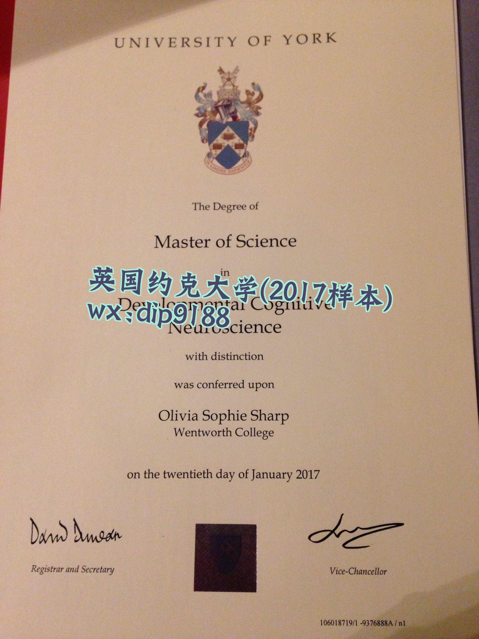英国约克大学学历2017毕业证样本图