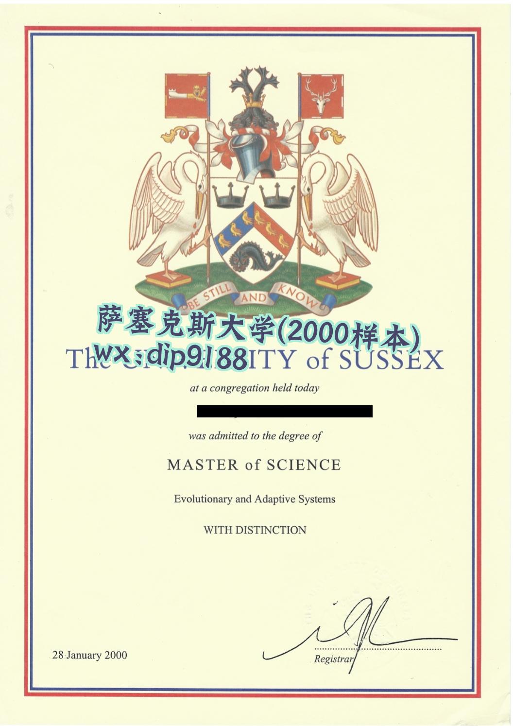 萨塞克斯大学学历2000毕业证样本图