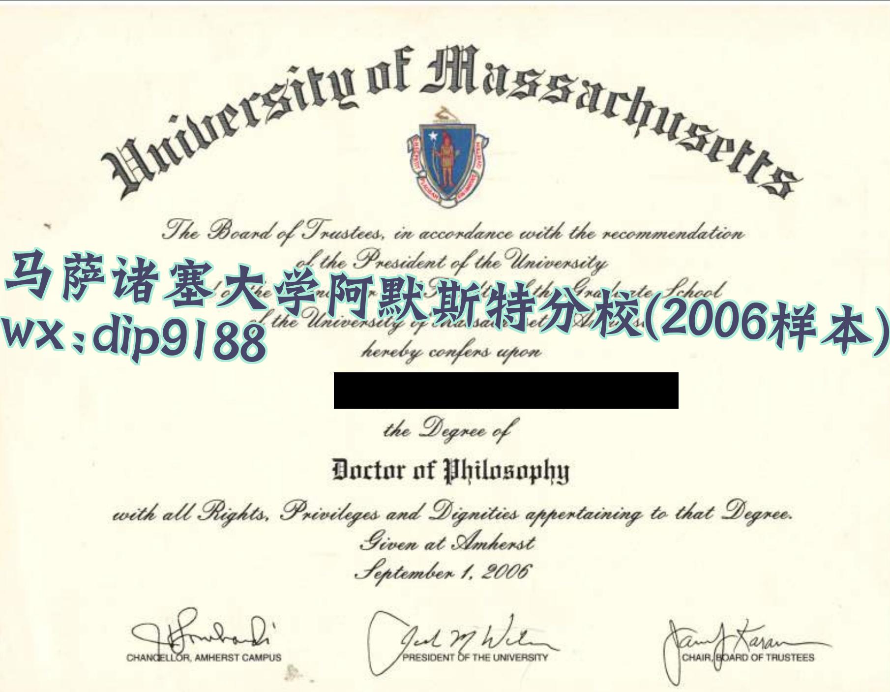 马萨诸塞大学阿默斯特分校学历2006毕业证样本图