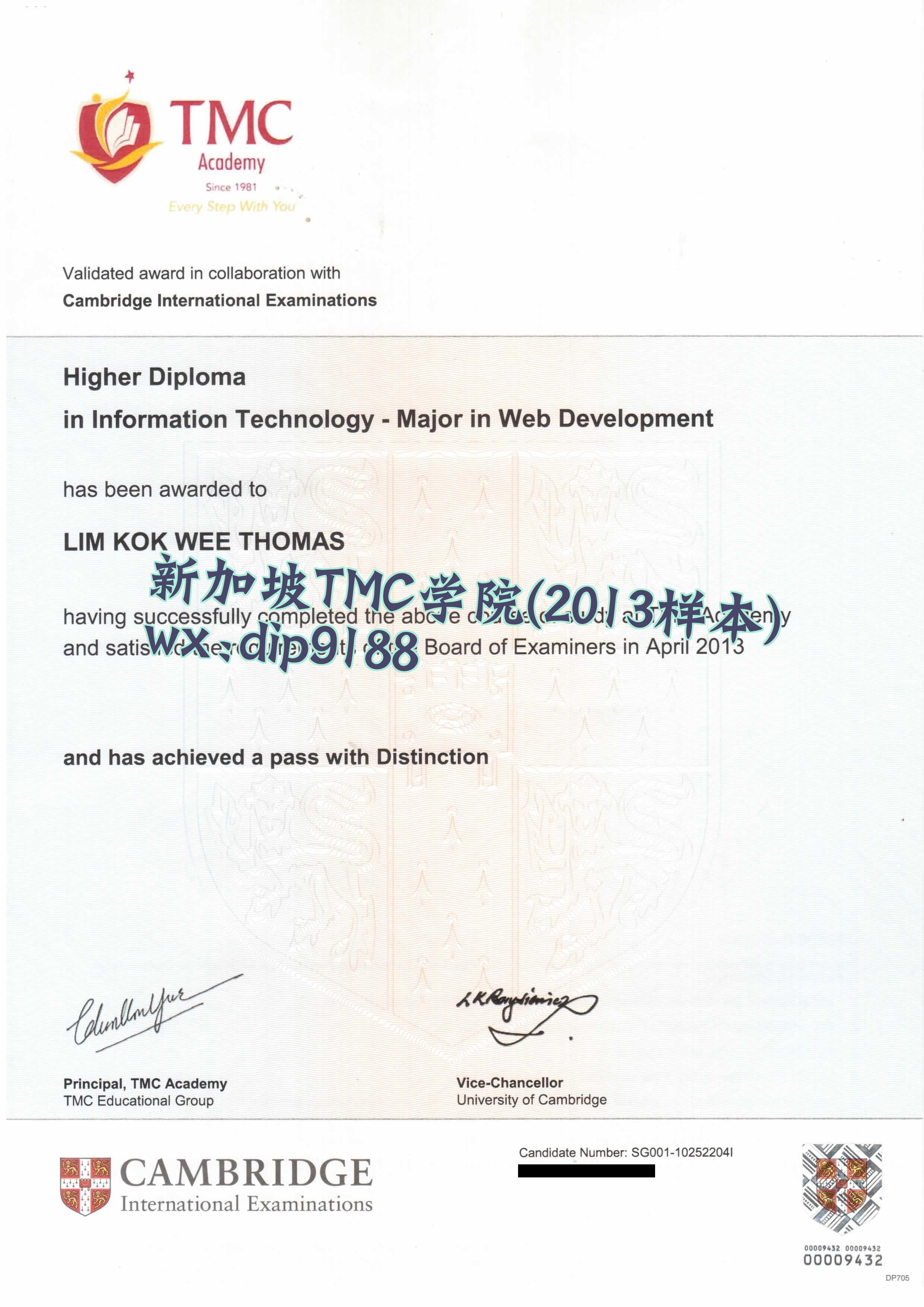新加坡TMC学院学历2013毕业证样本图