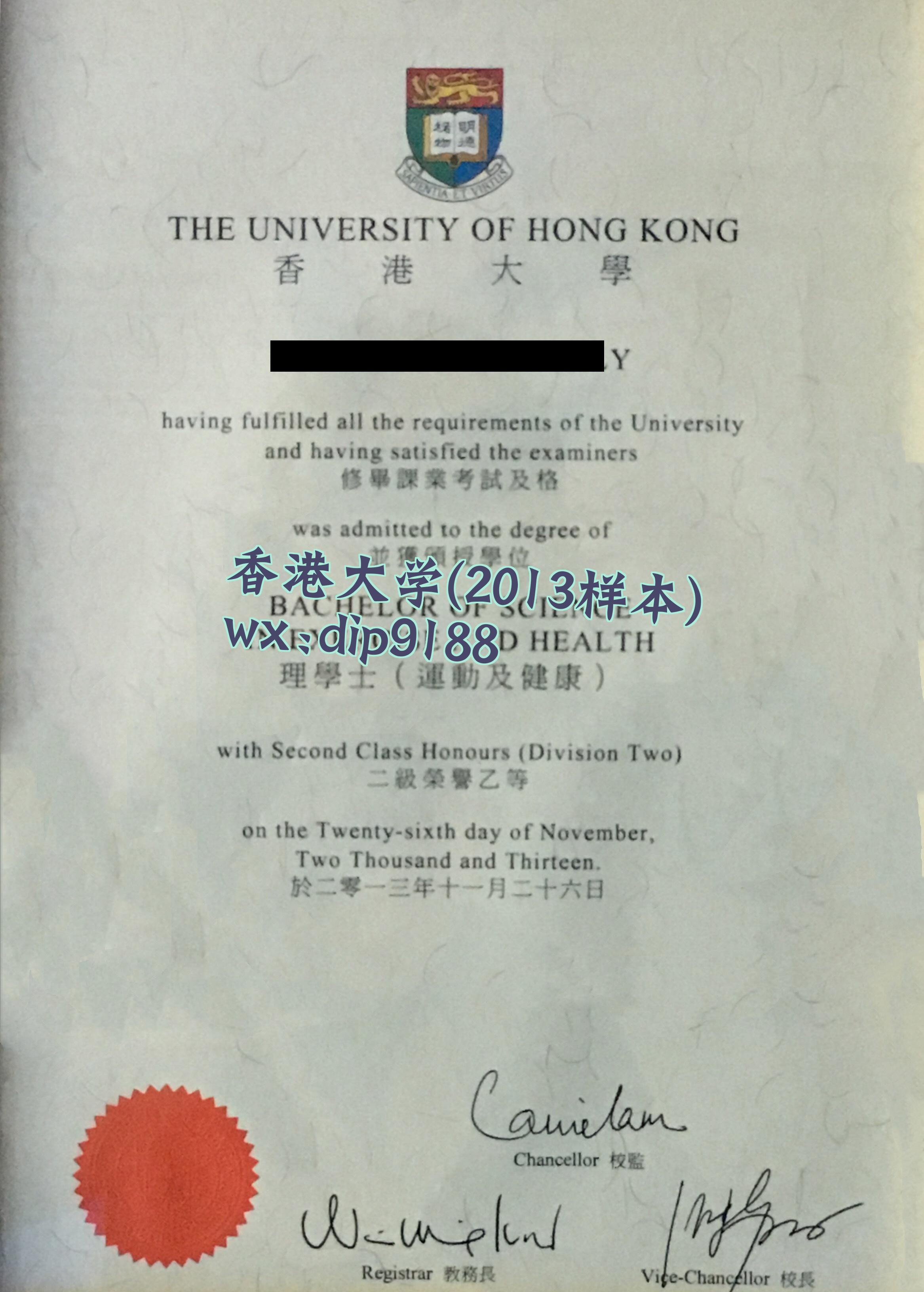香港大学学历2013毕业证样本图