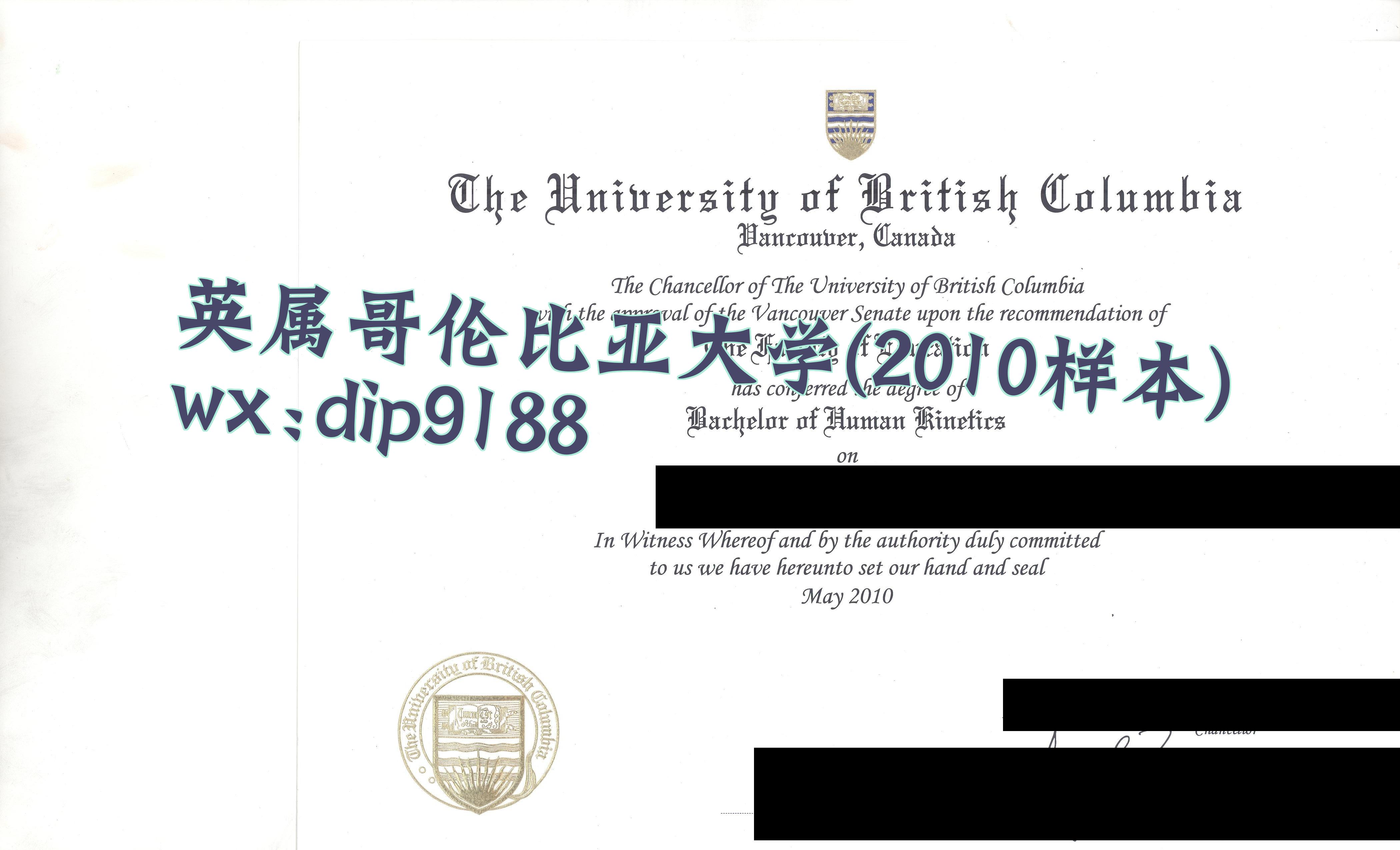 英属哥伦比亚大学学历2010毕业证样本图