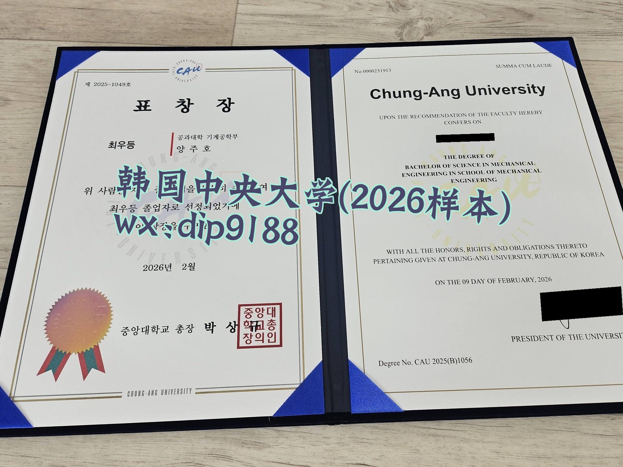 韩国中央大学学历2026毕业证样本图