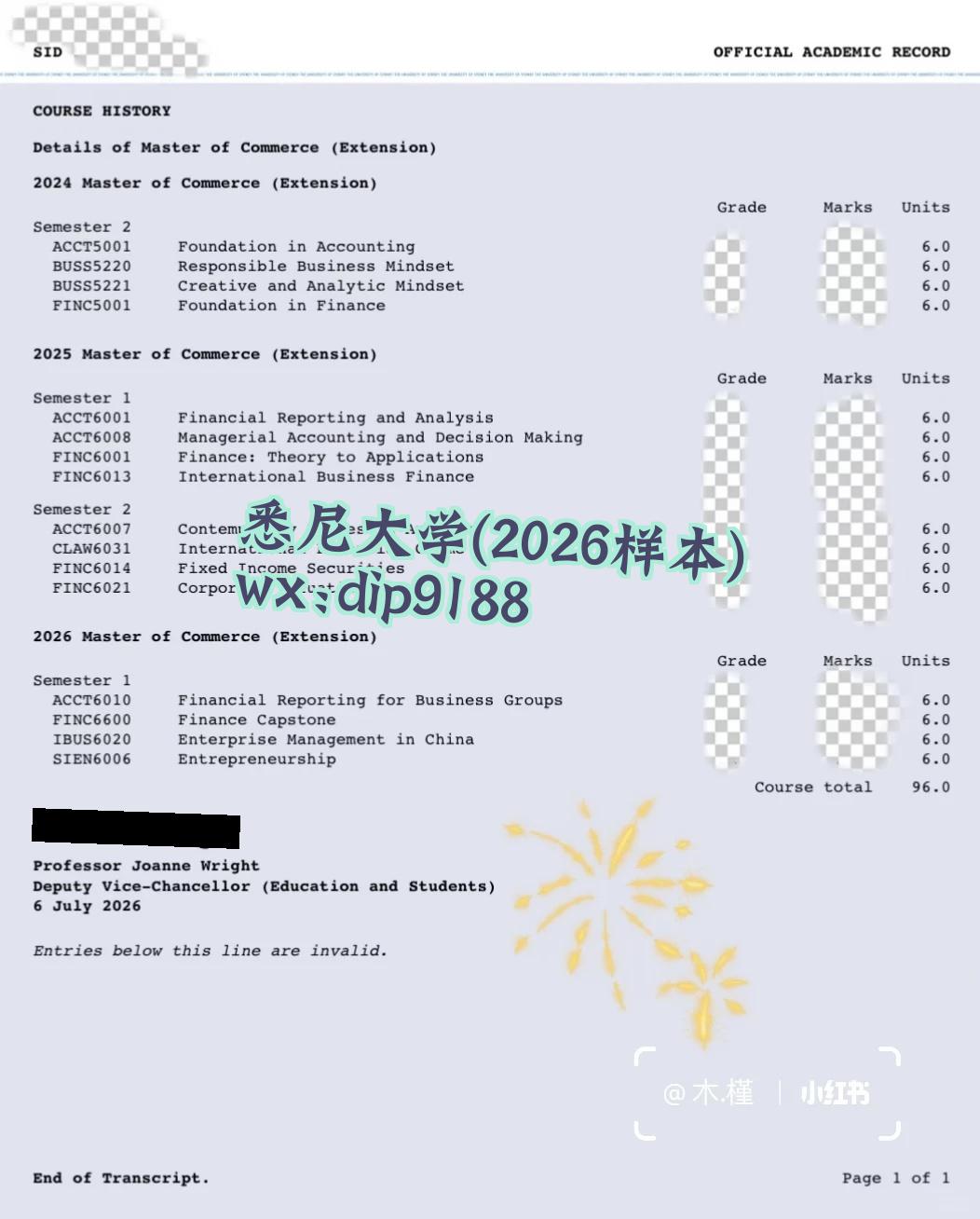 悉尼大学学历2026毕业证样本图