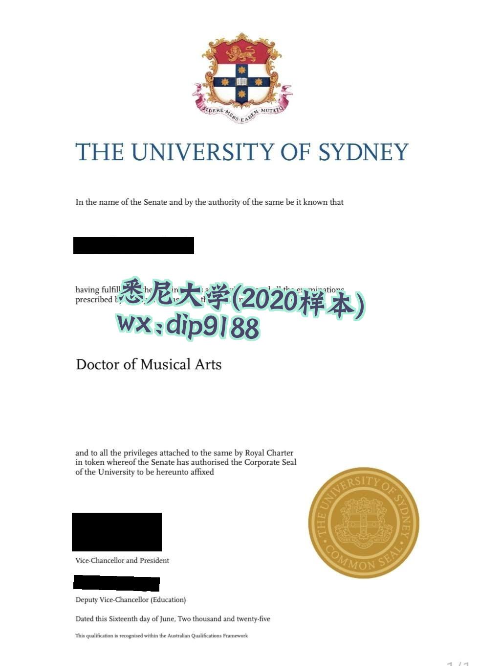 悉尼大学学历2020毕业证样本图