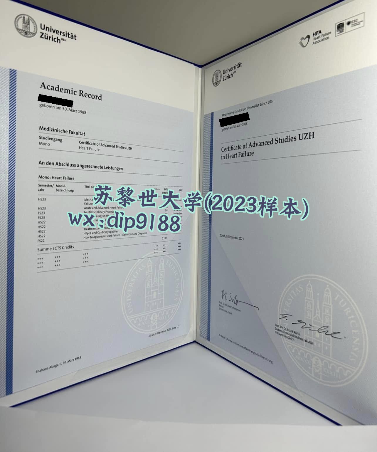 ‌苏黎世大学学历2023毕业证样本图