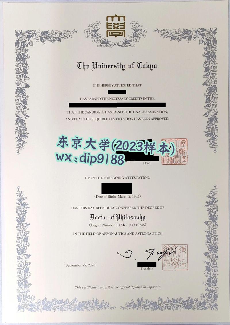东京大学学历2023毕业证样本图片