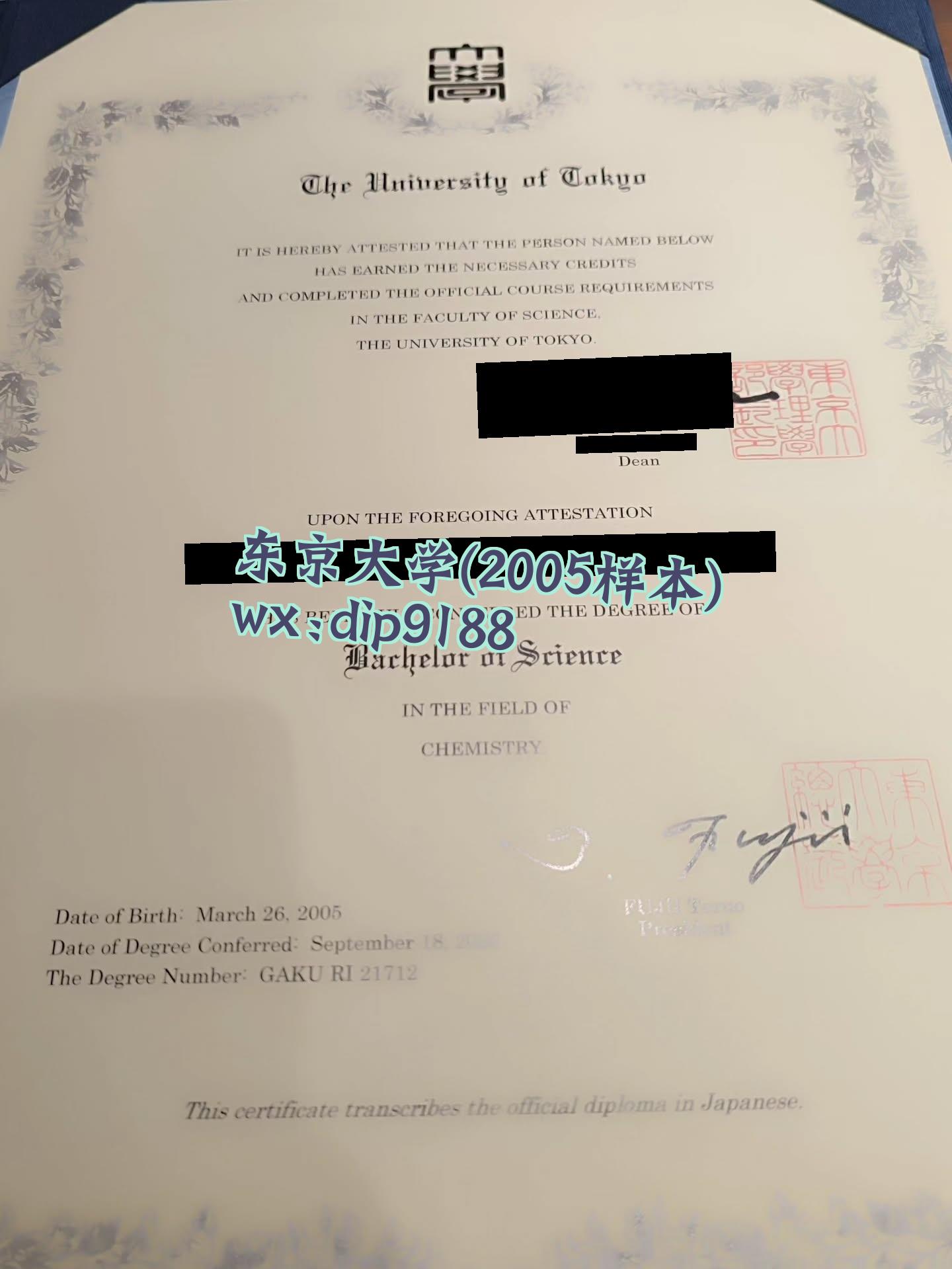 东京大学学历2005毕业证样本图片