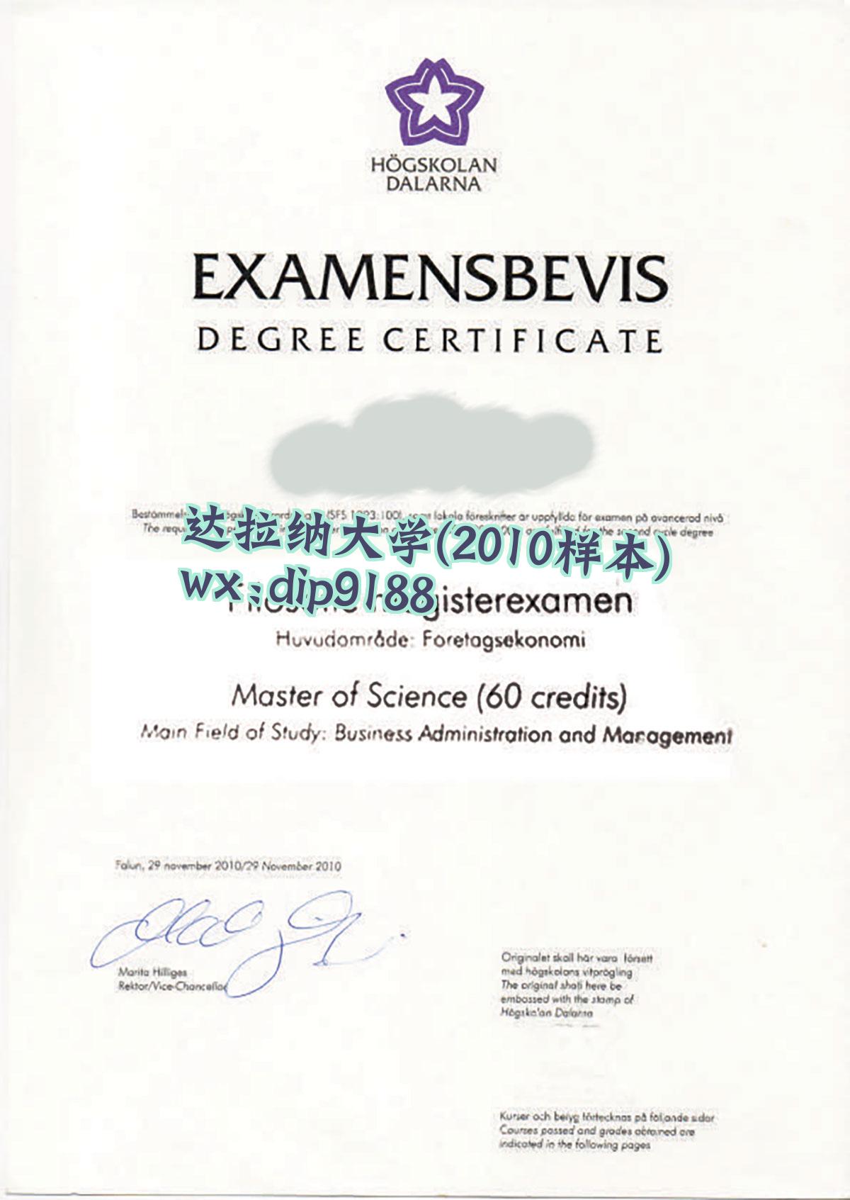 达拉纳大学学历2010毕业证样本图