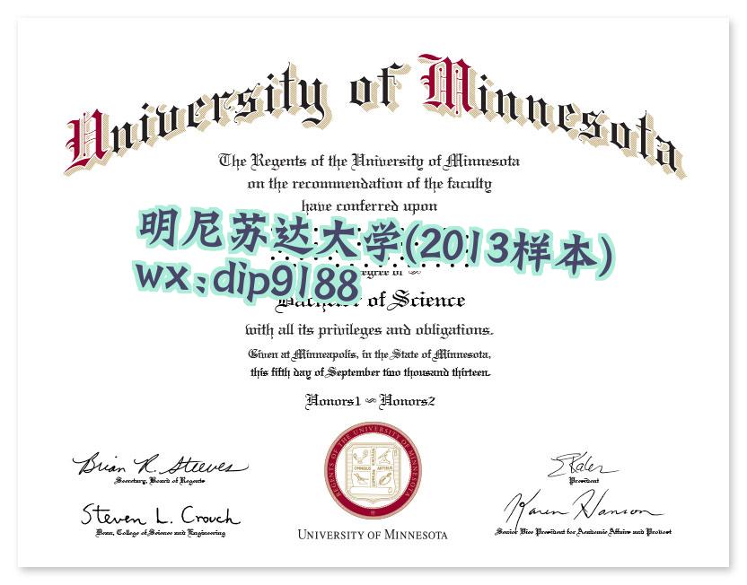 明尼苏达大学学历2013毕业证样本图