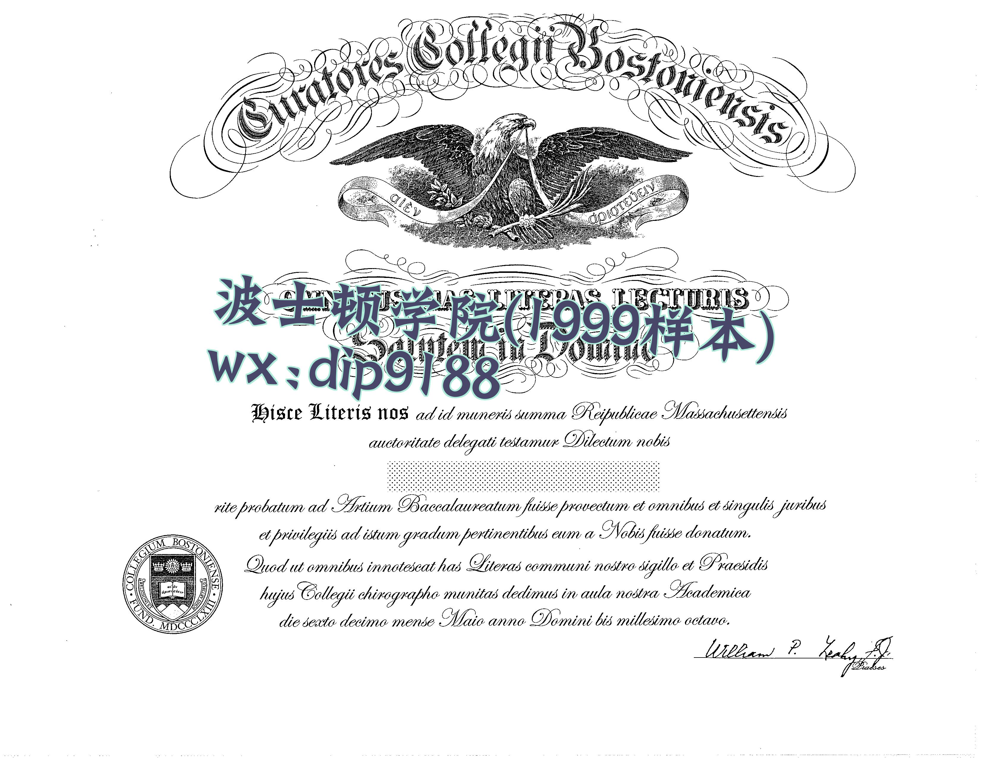 波士顿学院学历1999毕业证样本图